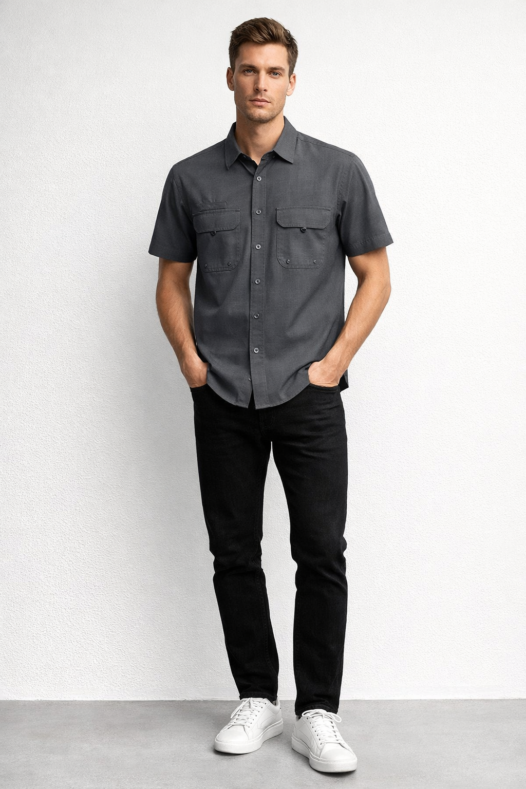 Camisa para Hombre Manga Corta Sport Stretch Transpirable BMCHI Gris