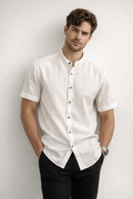 Camisas Para Hombre Tipo Lino Cuello Mao B61552 Blanco