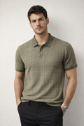 Playera Polo para Hombre Casual Jacquard Antiarrugas A61421 Olivo