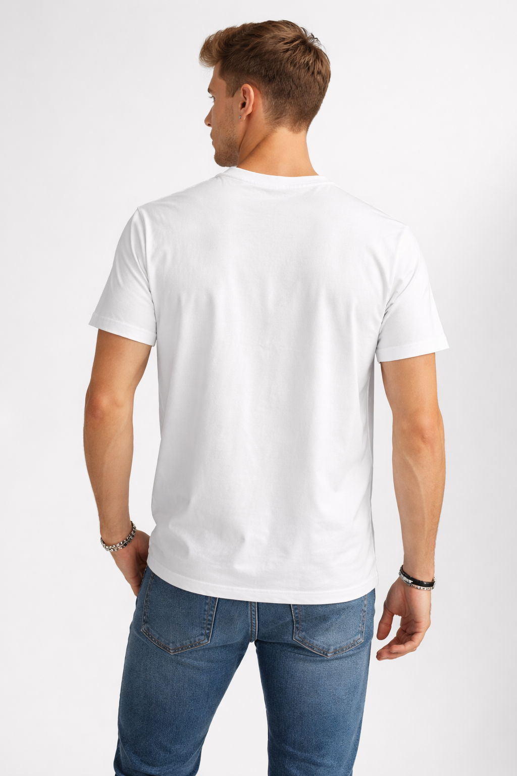 Playera para Hombre Cuello Redondo Algodón con Bolsa Stretch A61401 Blanco