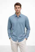 Camisa para Hombre Manga Larga Piqué Stretch Sin Arrugas B61401 Azul
