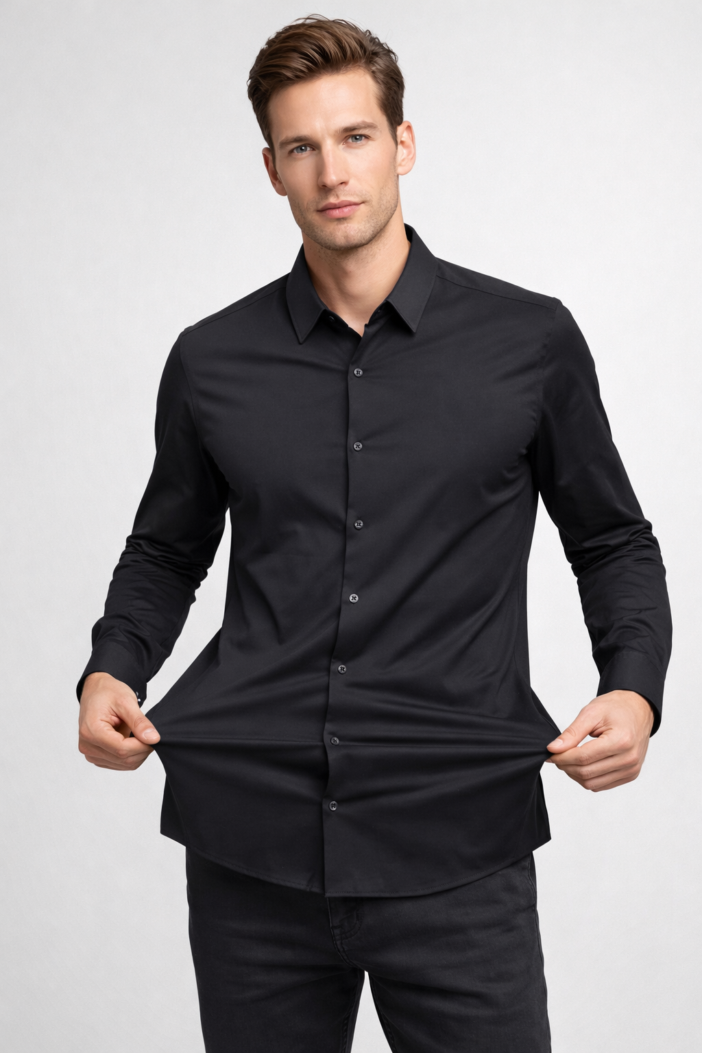 Camisa para Hombre Super Stretch Sin Costura Antiarrugas B61402 Negro