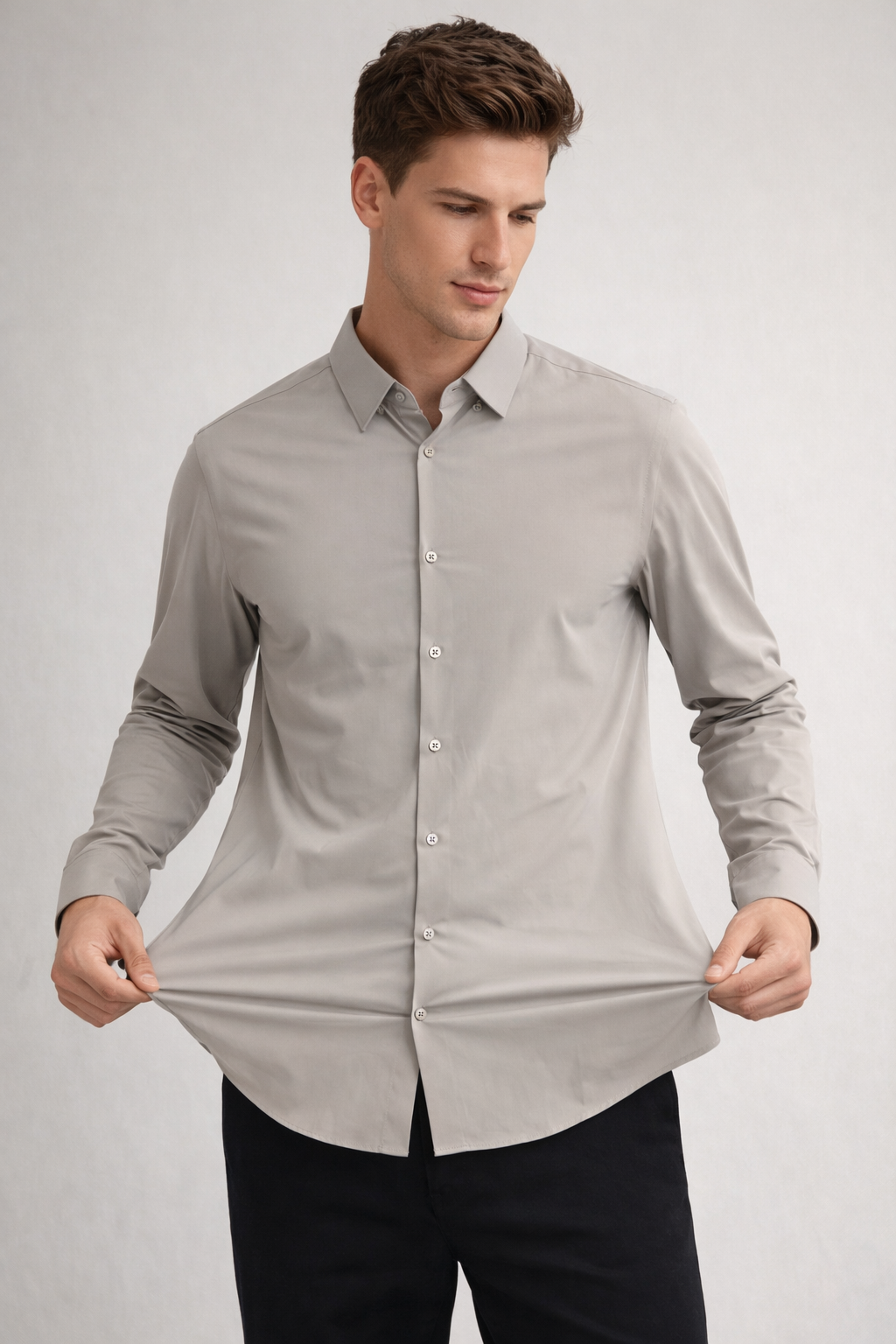 Camisa para Hombre Super Stretch Sin Costura Antiarrugas B61402 Beige