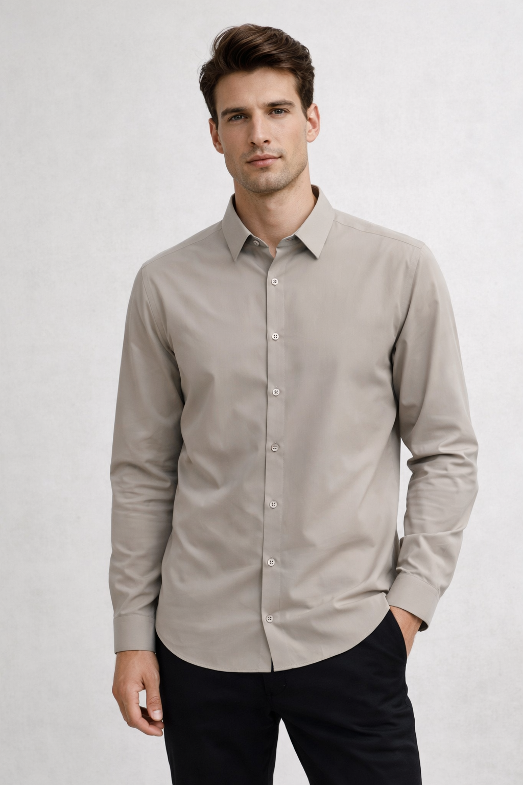 Camisa para Hombre Super Stretch Sin Costura Antiarrugas B61402 Beige