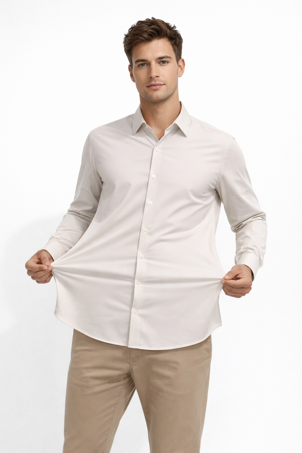 Camisa para Hombre Super Stretch Sin Costura Antiarrugas B61402 Hueso