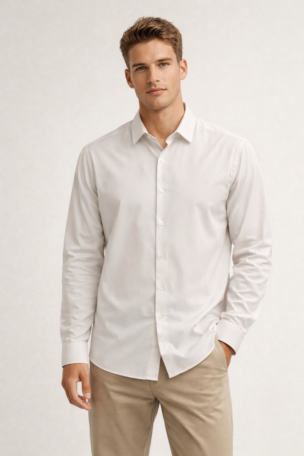 Camisa para Hombre Super Stretch Sin Costura Antiarrugas B61402 Hueso