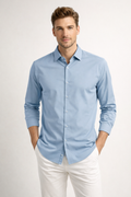 Camisa para Hombre Super Stretch Sin Costura Antiarrugas B61402 Azul