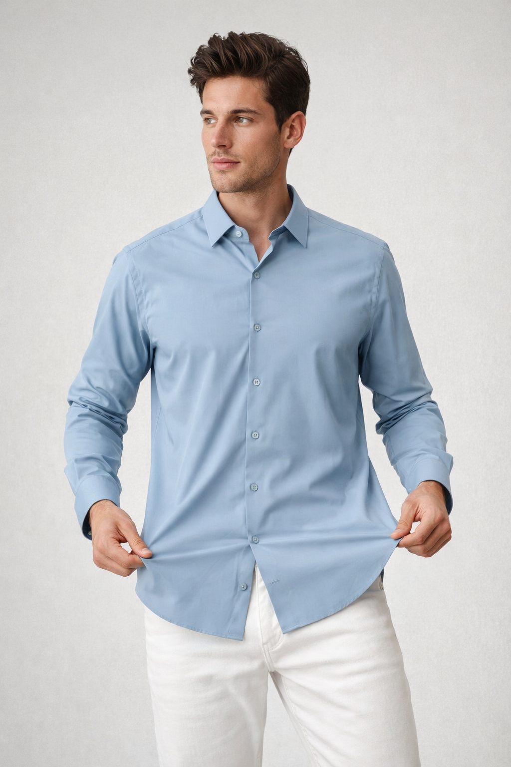 Camisa para Hombre Super Stretch Sin Costura Antiarrugas B61402 Azul