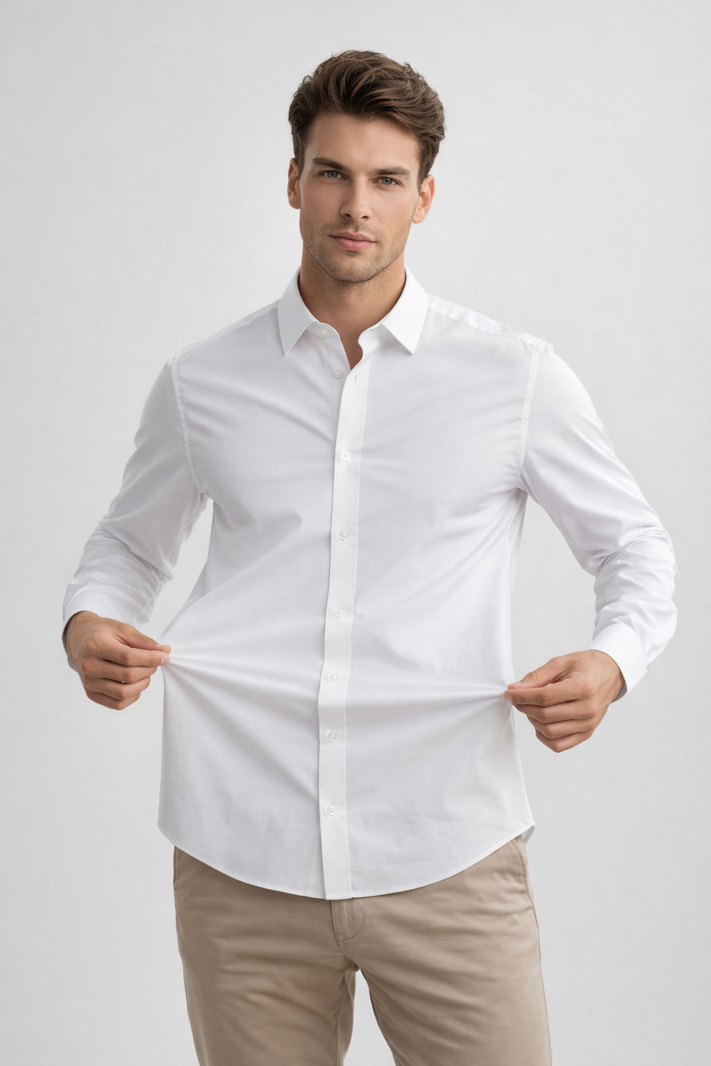 Camisa para Hombre Super Stretch Sin Costura Antiarrugas B61402 Blanco
