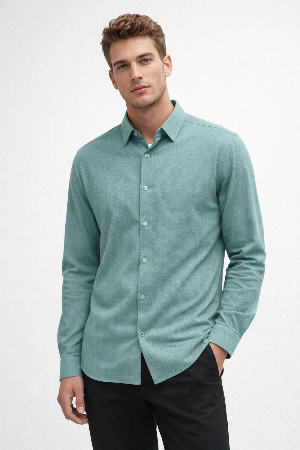 Camisa para Hombre Micropanal Antiarrugas B61403 Verde