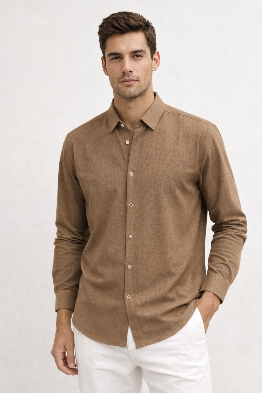 Camisa para Hombre Micropanal Antiarrugas B61403 Camel