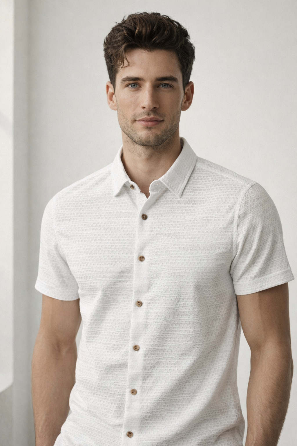 Camisas Para Hombre Relieve y Textura B61356 Blanco