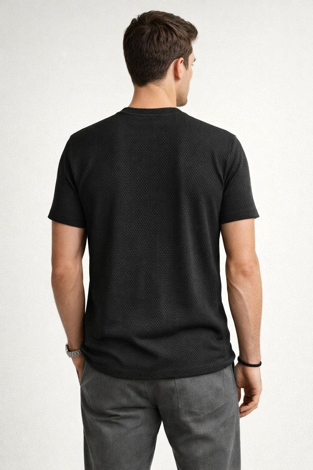 Playeras Para Hombre Jacquard Micro Cuadros A61303 Negro