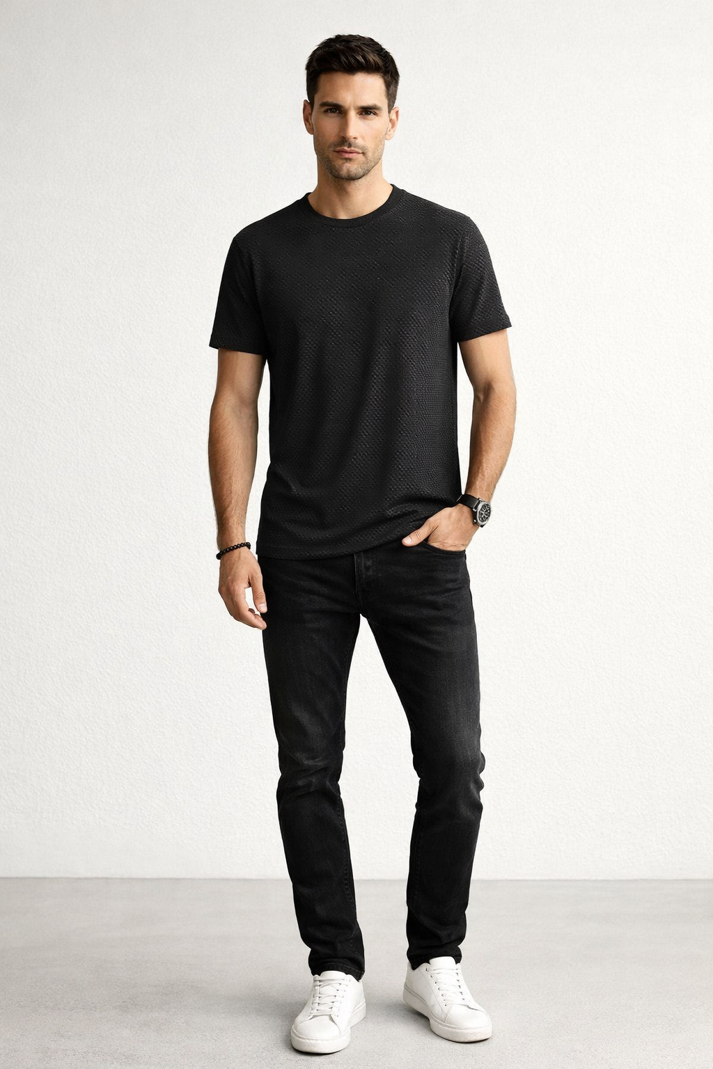 Playeras Para Hombre Jacquard Micro Cuadros A61303 Negro