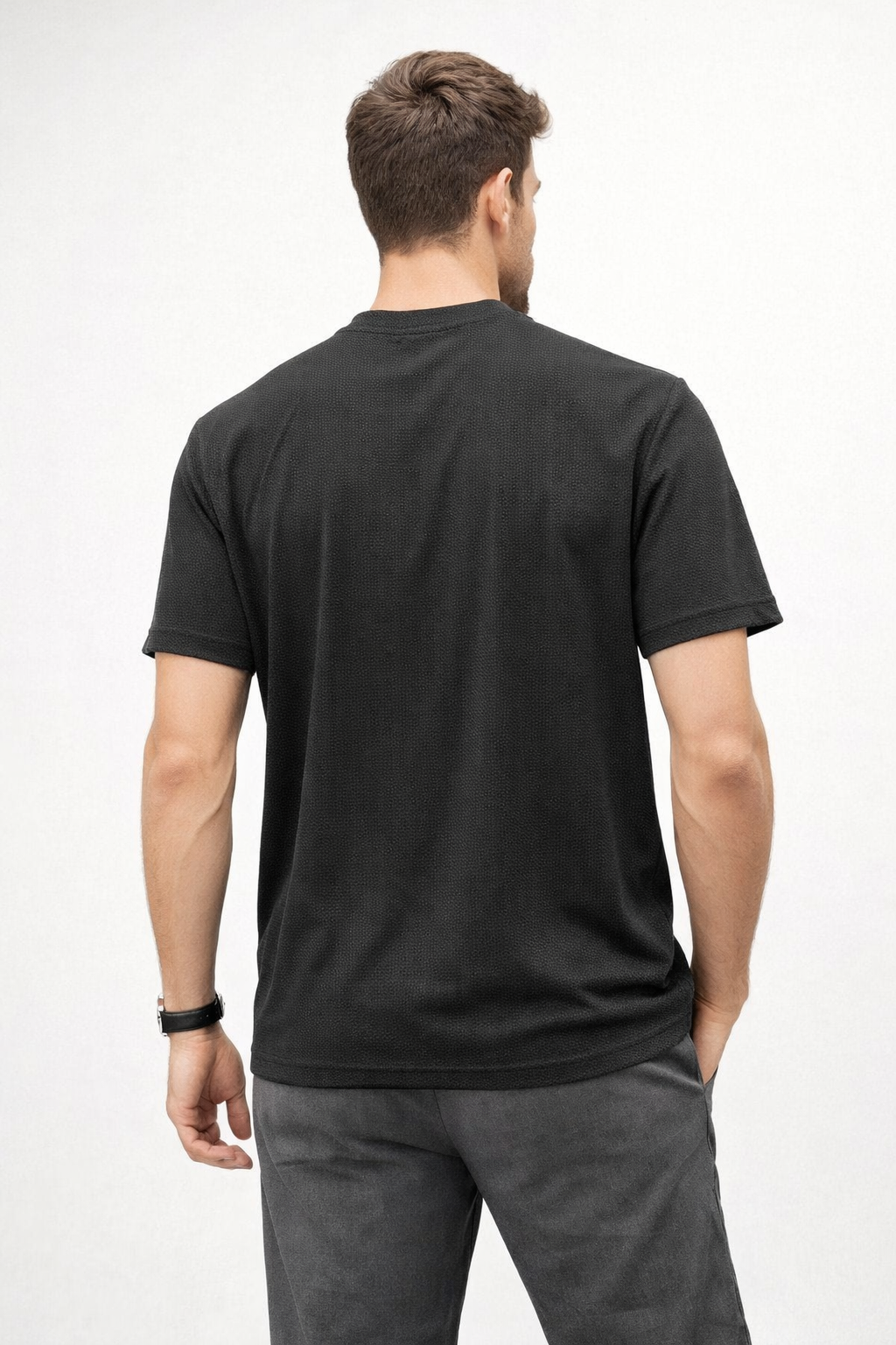 Playeras Para Hombre Jacquard Micro Bolitas A61306 Negro