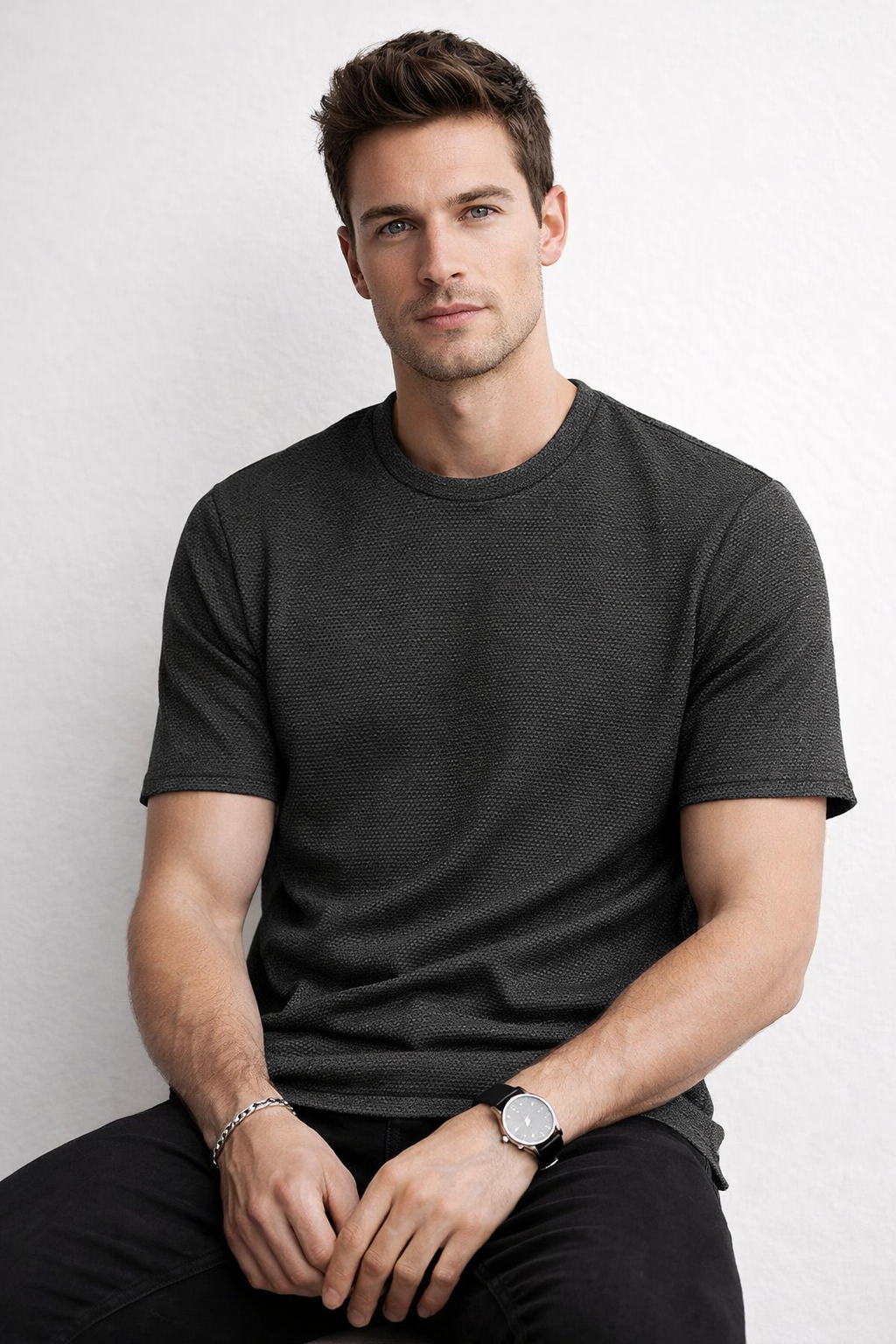 Playeras Para Hombre Jacquard Micro Bolitas A61306 Negro