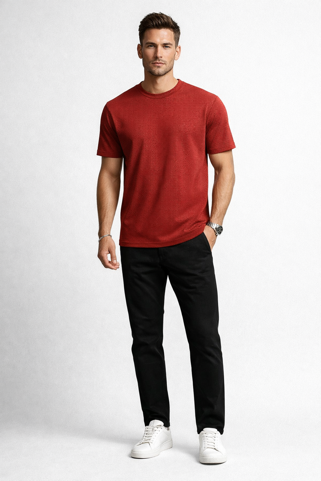 Playeras Para Hombre Jacquard Micro Bolitas A61306 Teja