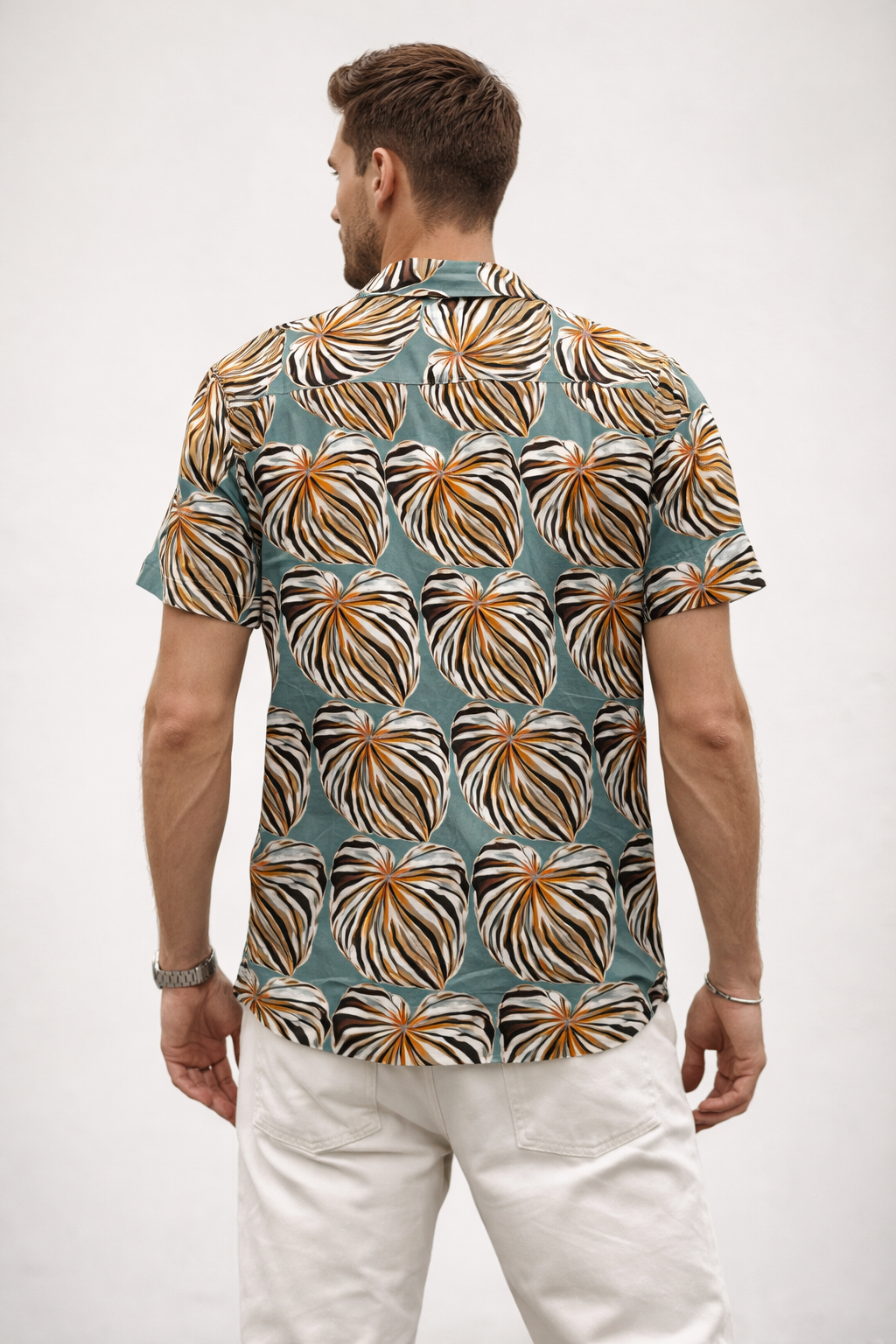 Camisas Para Hombre Manga Corta Estampado Tropical B51562 Aqua