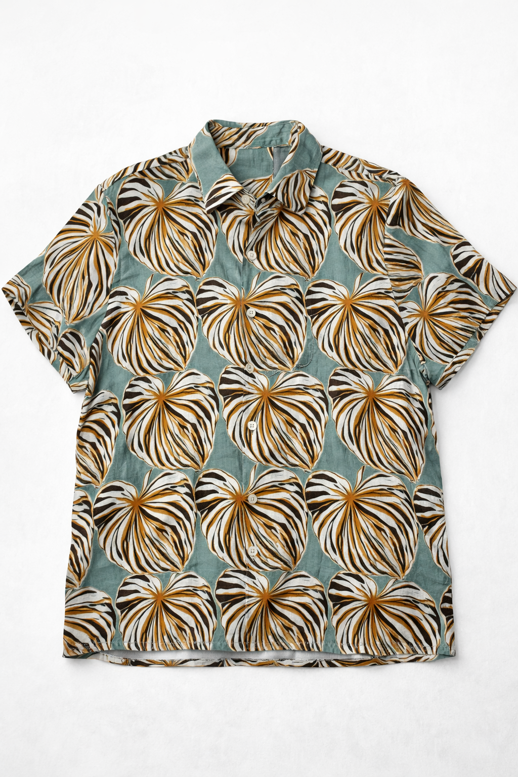 Camisas Para Hombre Manga Corta Estampado Tropical B51562 Aqua