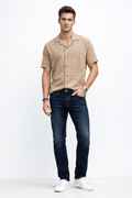 Jeans Para Hombre Mezclilla Slim Deslavado Oscuro J61110 Azul