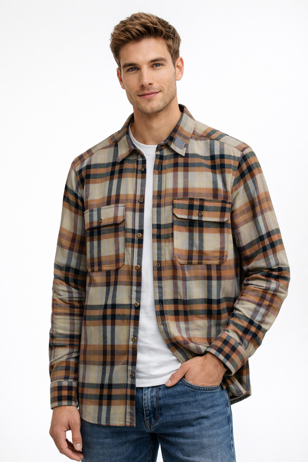 Camisolas Para Hombre Estilo Leñador B55130 Camel