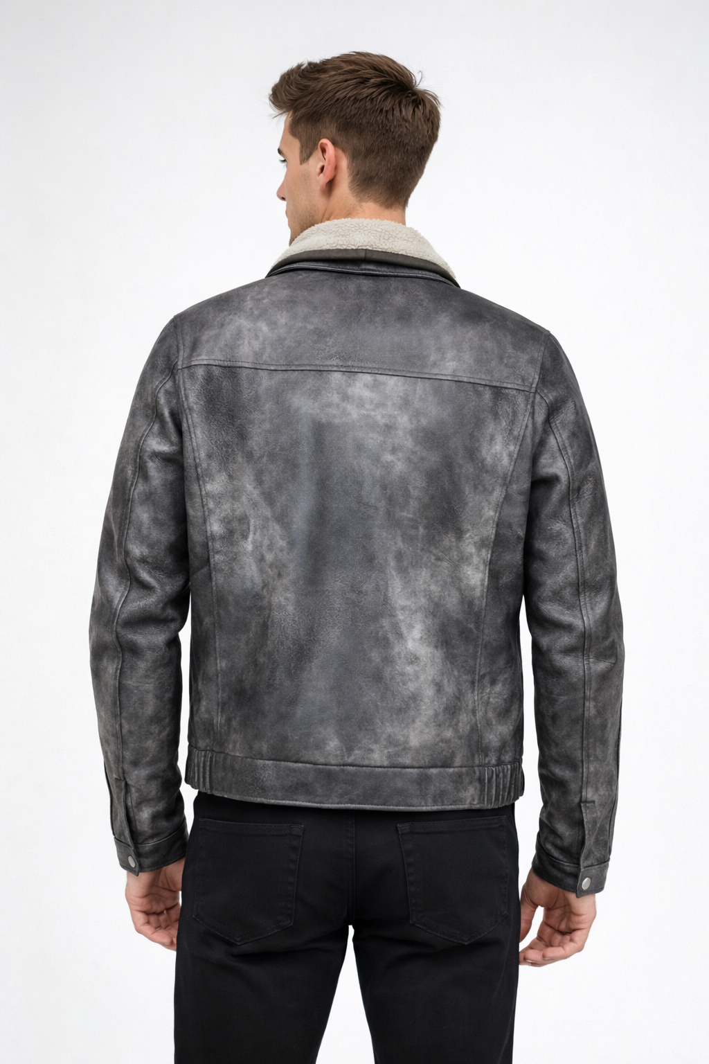 Chamarras para Hombre Tipo Piel Cuello Sherpa D45310 Gris