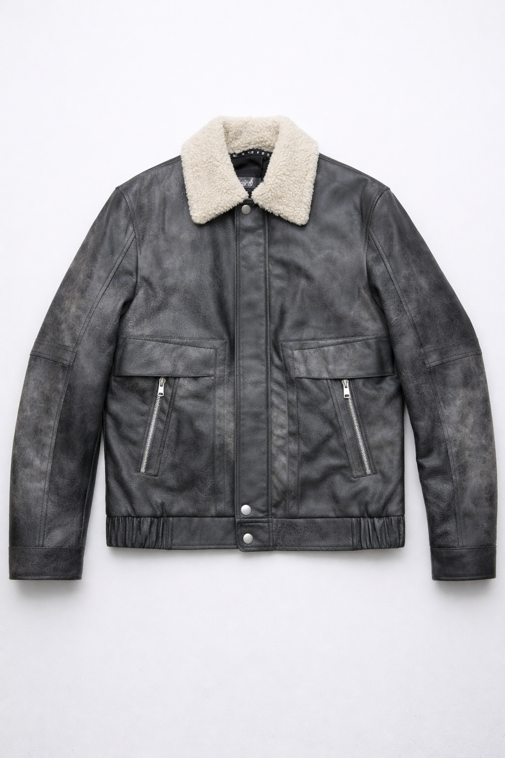 Chamarras para Hombre Tipo Piel Cuello Sherpa D45310 Gris