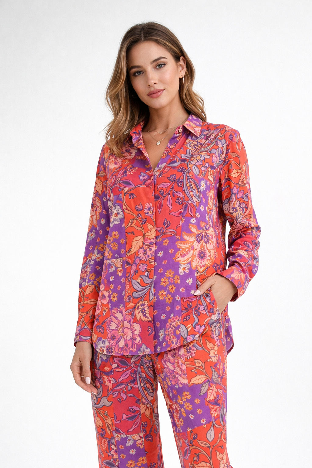 Blusas Para Mujer Camisera Satinada Paisley N61100 Rojo