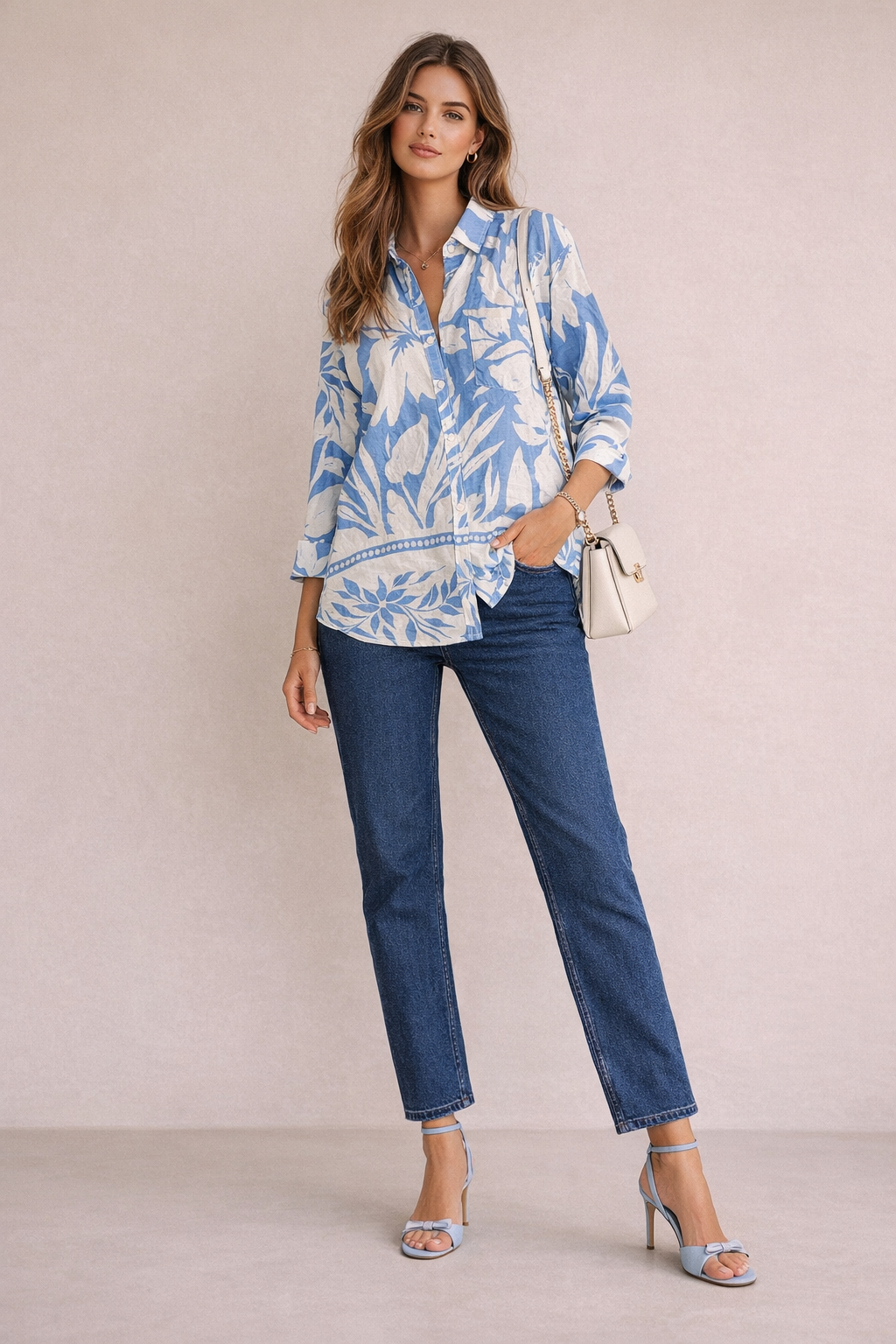 Blusas Para Mujer Floreada Oversize N61103 Azul