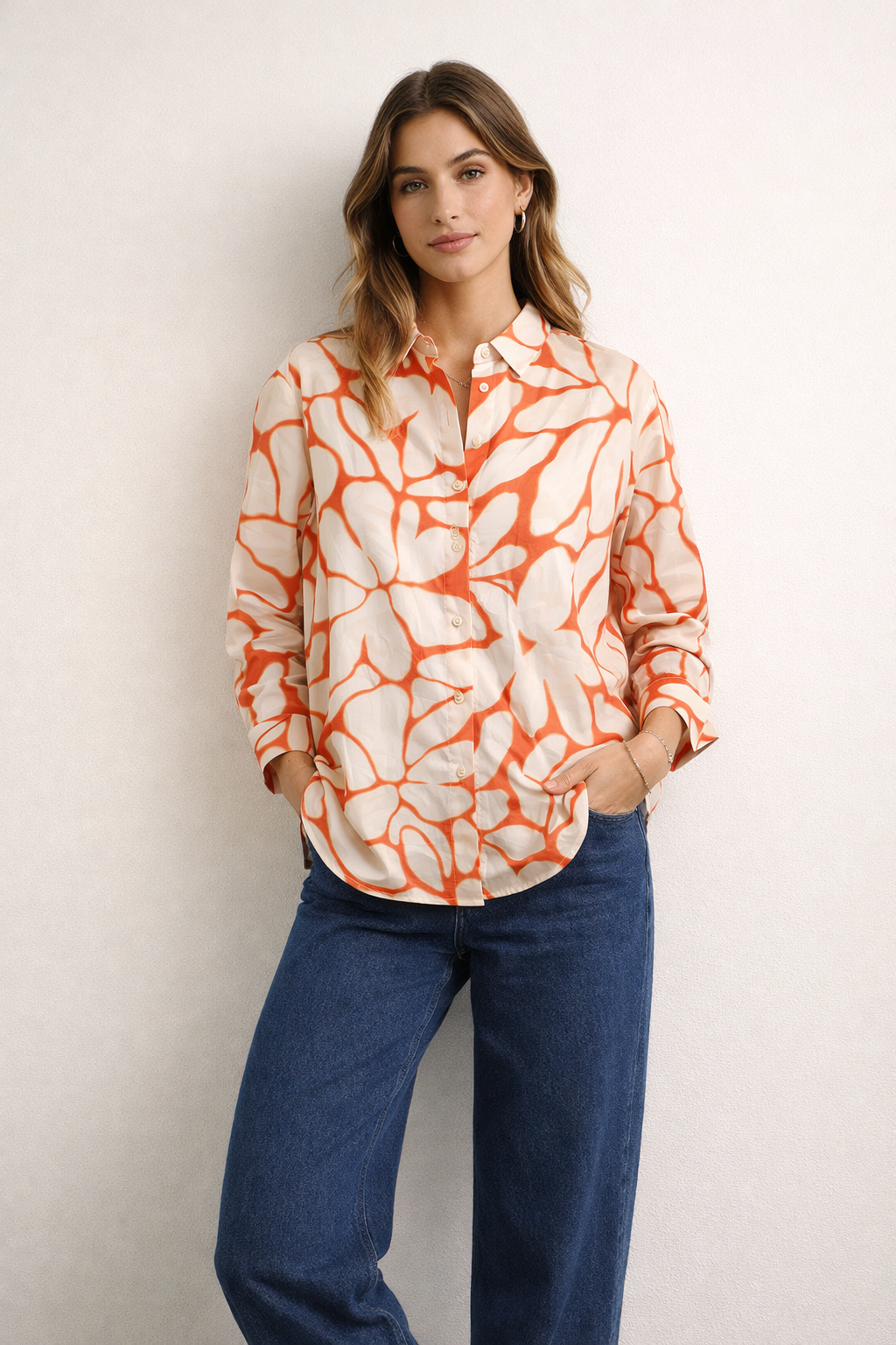 Blusas Para Mujer Camisera Satinada N61106 Naranja