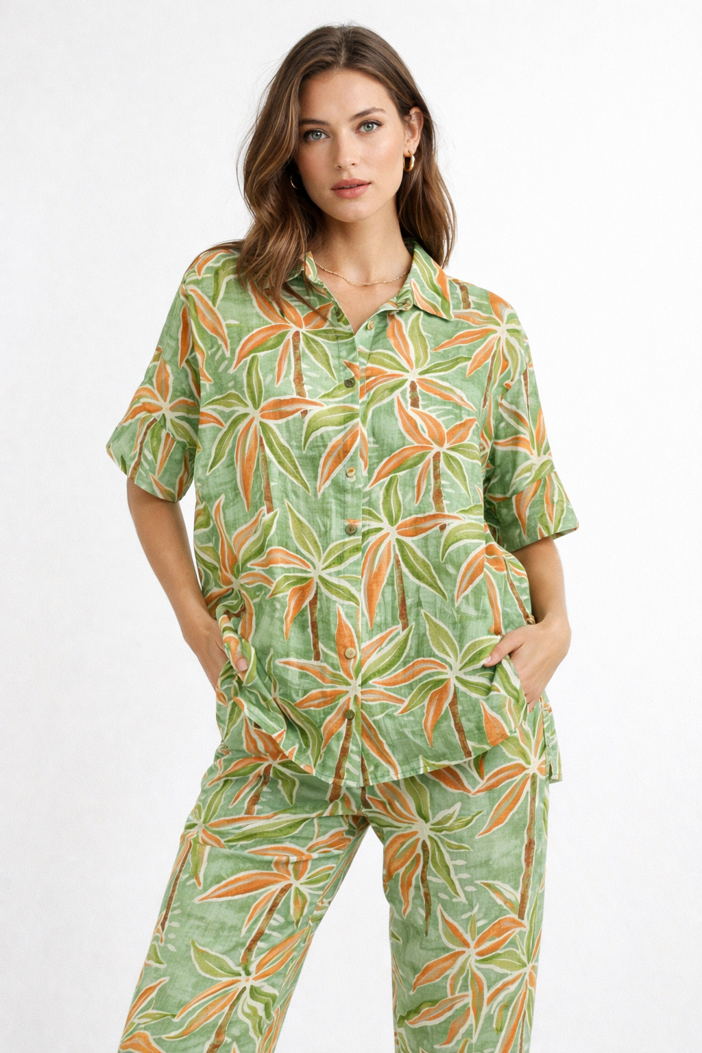 Blusas Para Mujer Camisera Tipo Lino N61108 Verde