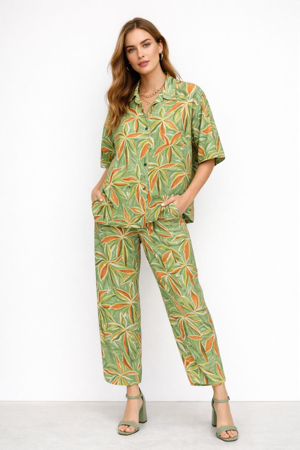 Pantalones Para Mujer Tipo Lino Con Jareta W61108 Verde