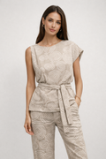 Blusas Para Mujer Lino Con Cinto Estampada N61132 Arena