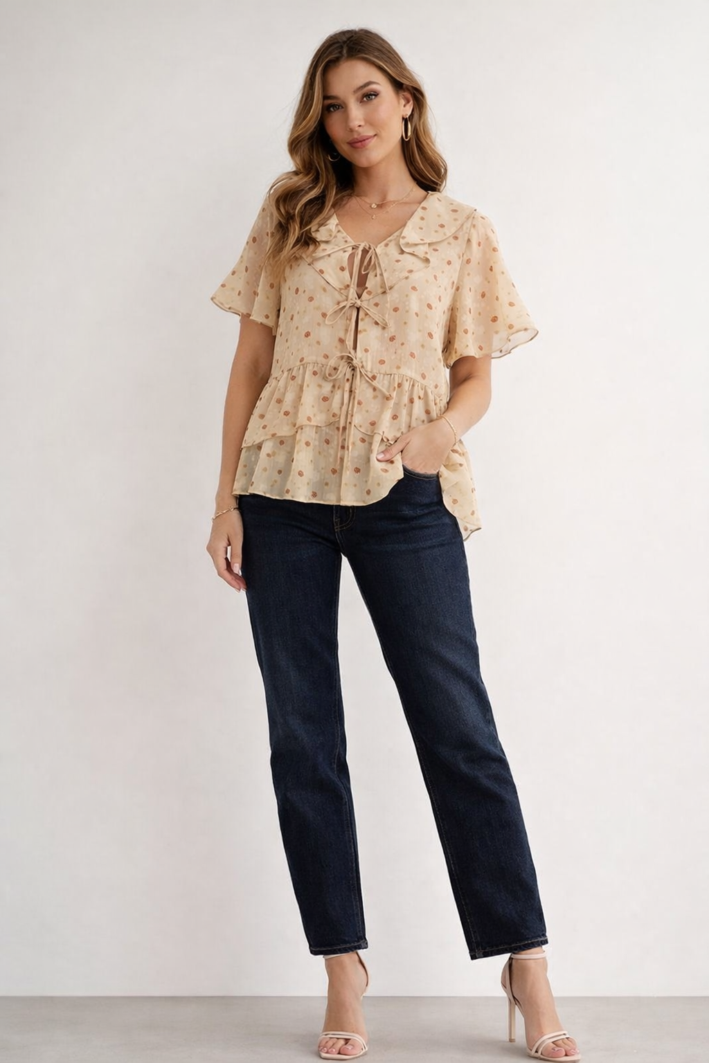 Blusas Para Mujer Chiffon Con Moños y Olanes N61140 Unico