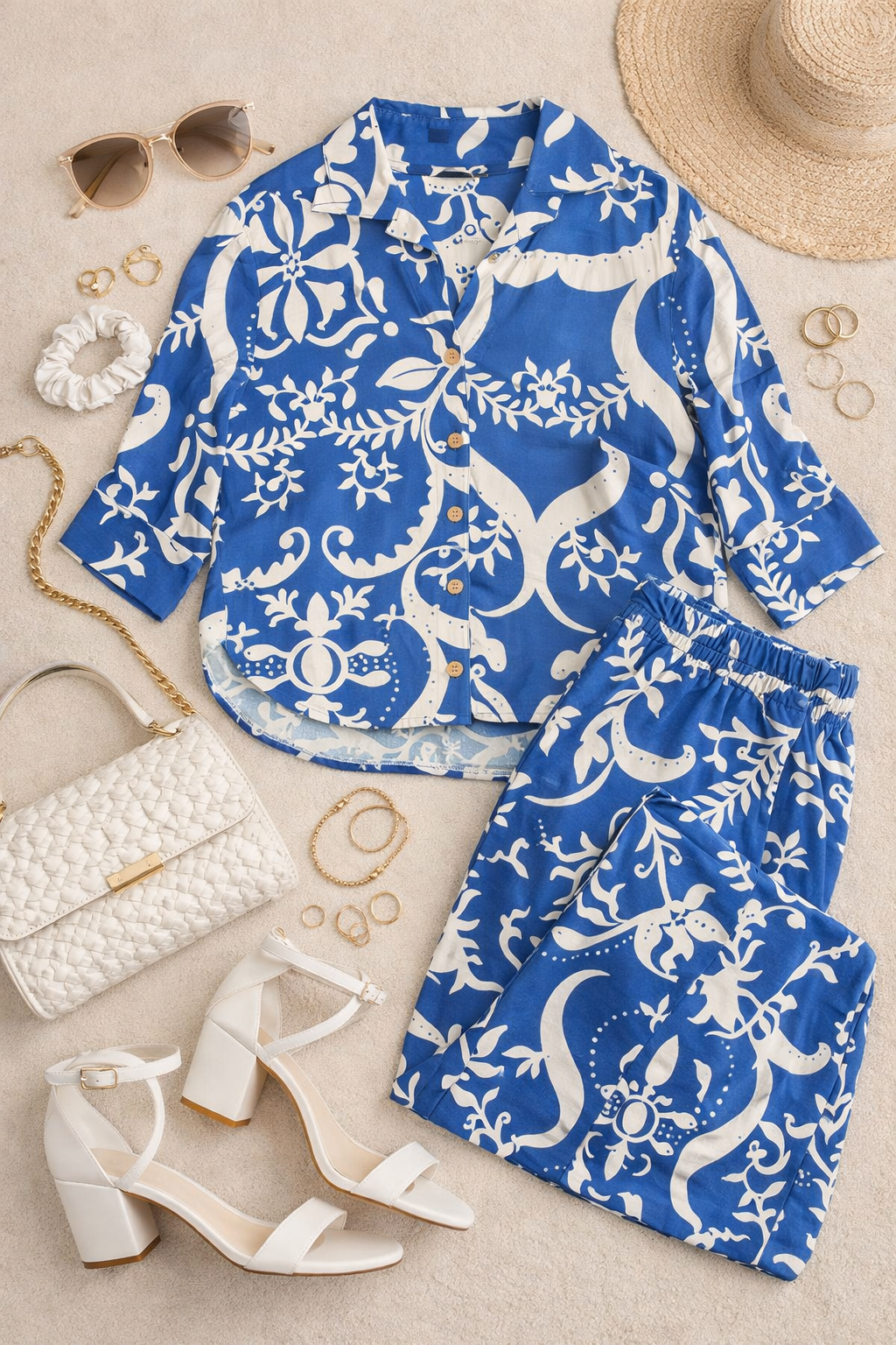 Blusas Para Mujer Camisera Lino Estampada N61104 Azul