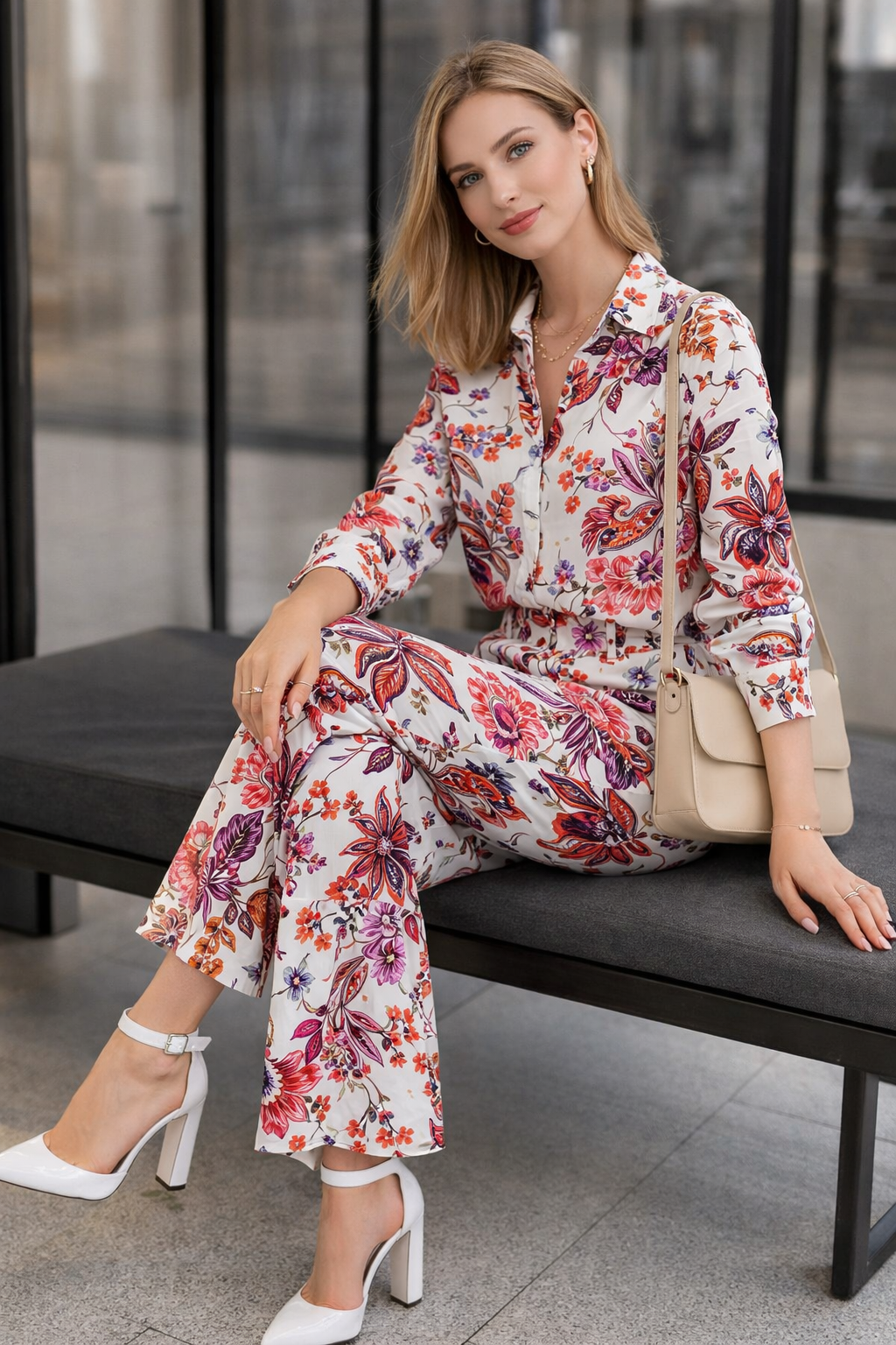 Blusas Para Mujer Camisera Satinada Paisley N61100 Hueso