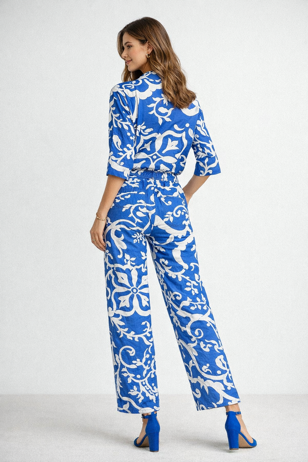 Pantalones Para Mujer Estampado Con Jareta W61104 Azul