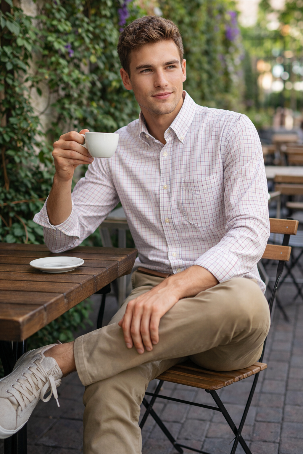 Camisas Para Hombre Manga Larga Cuadros B61204 Beige