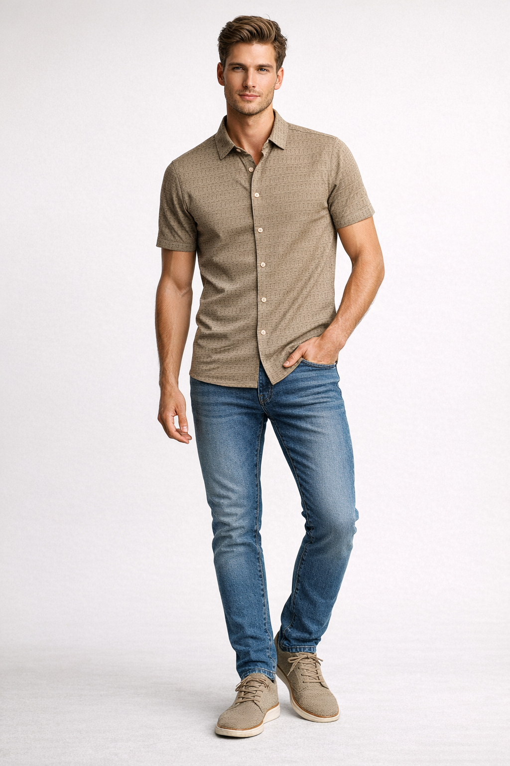 Camisas Para Hombre Relieve y Textura B61356 Cafe