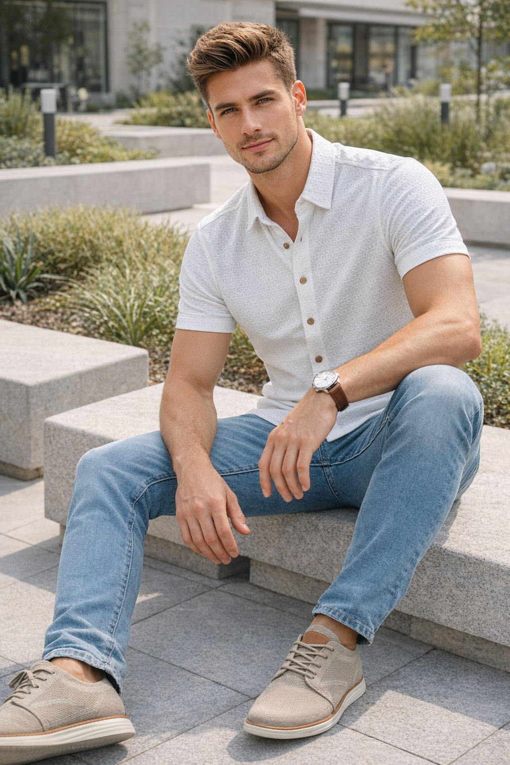 Camisas Para Hombre Relieve y Textura B61356 Blanco