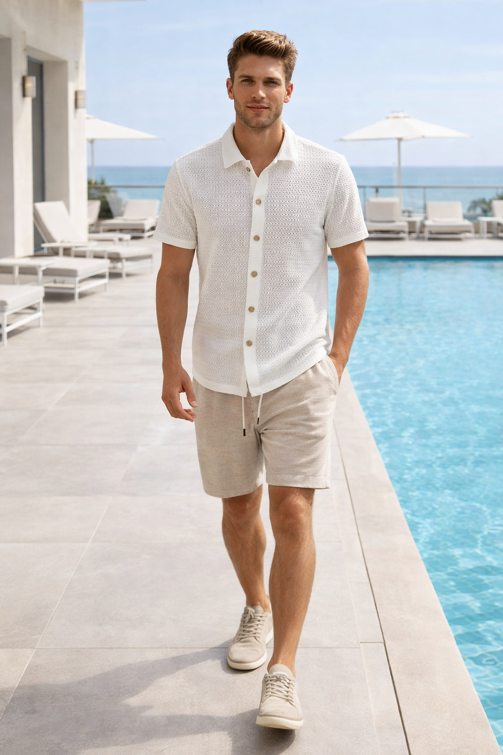 Camisas Para Hombre Relieve y Textura B61356 Blanco