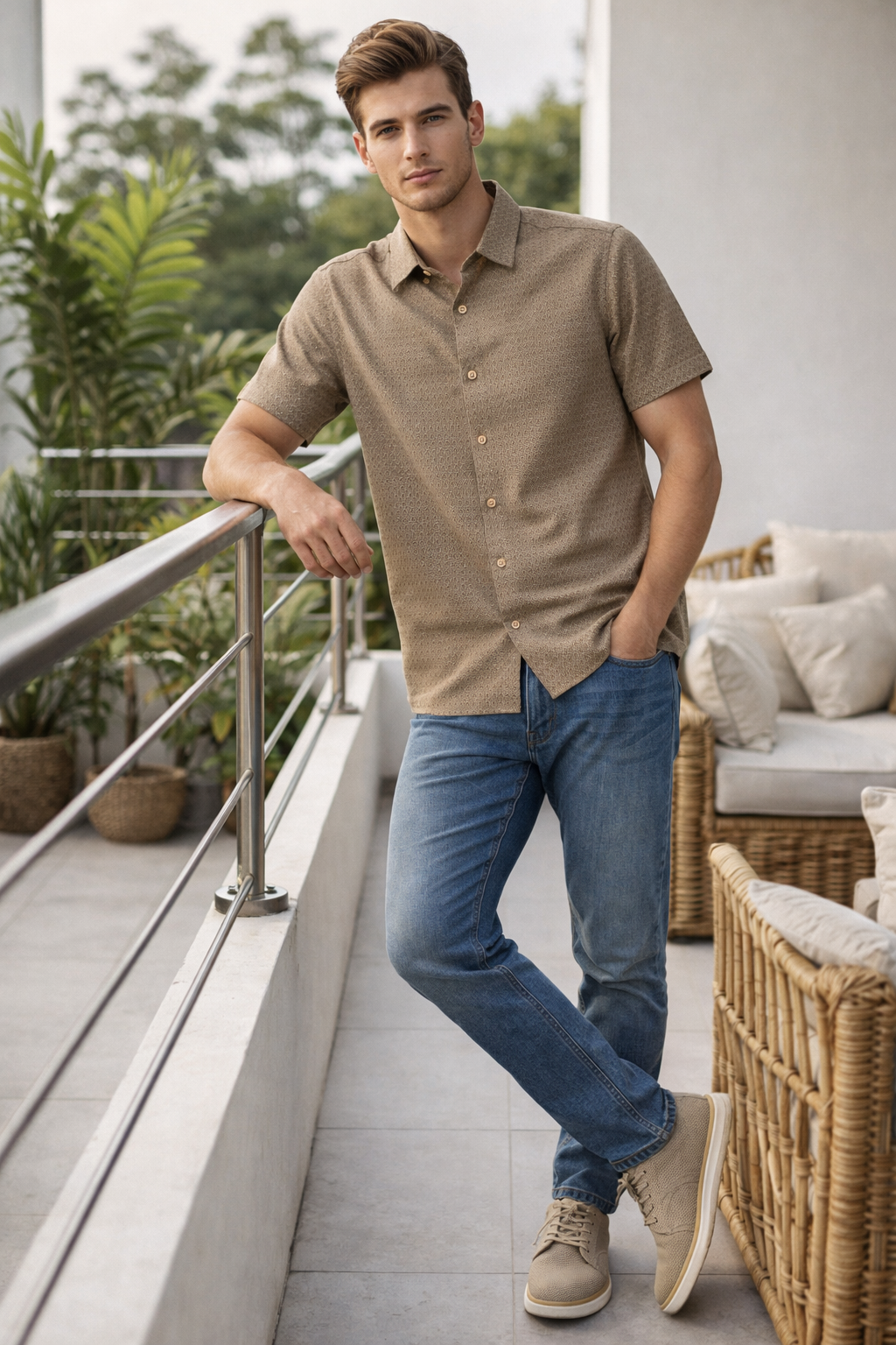 Camisas Para Hombre Relieve y Textura B61356 Cafe