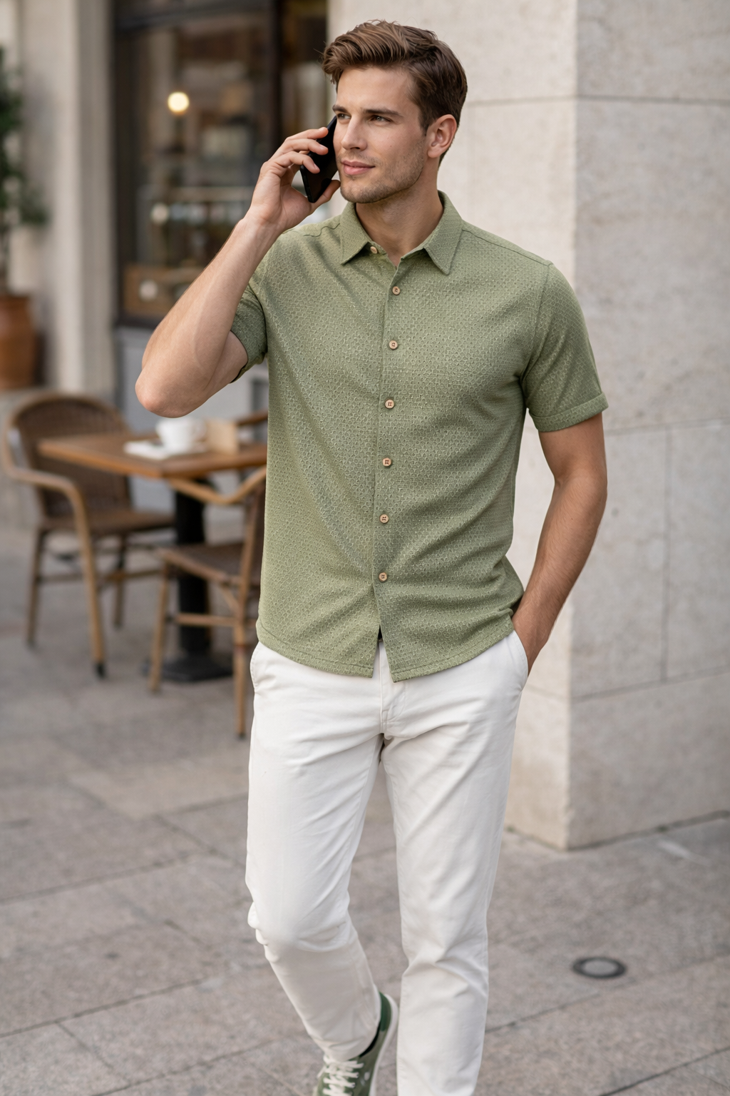 Camisas Para Hombre Relieve y Textura B61356 Olivo