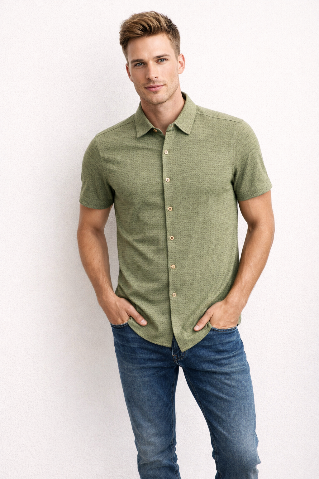 Camisas Para Hombre Relieve y Textura B61356 Olivo
