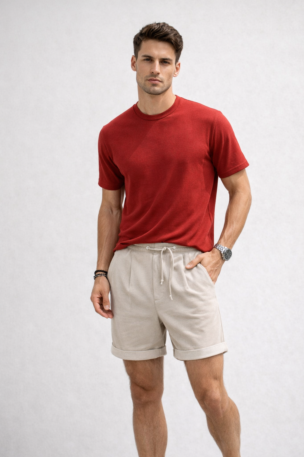 Shorts Para Hombre Bermudas Cortos Tejidos Con Jareta G61451 Beige