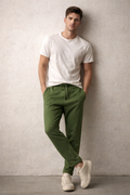 Pantalones Para Hombre Con Jareta y Pinzas Tejido G61401 Olivo