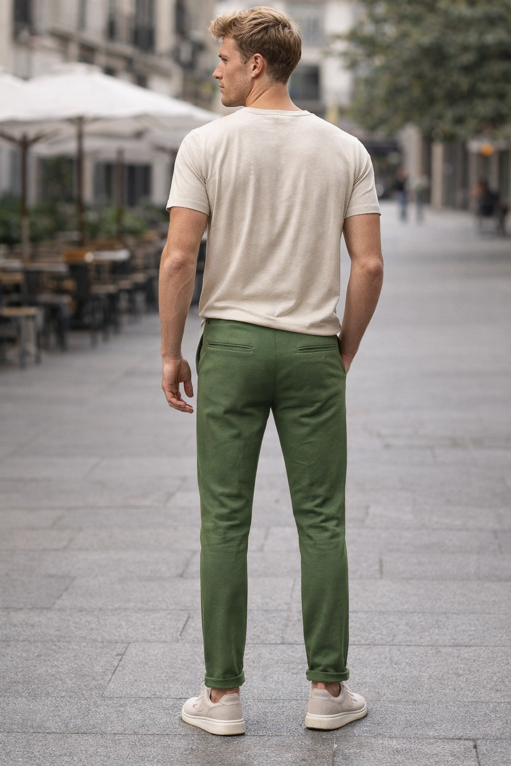 Pantalones Para Hombre Con Jareta y Pinzas Tejido G61401 Olivo