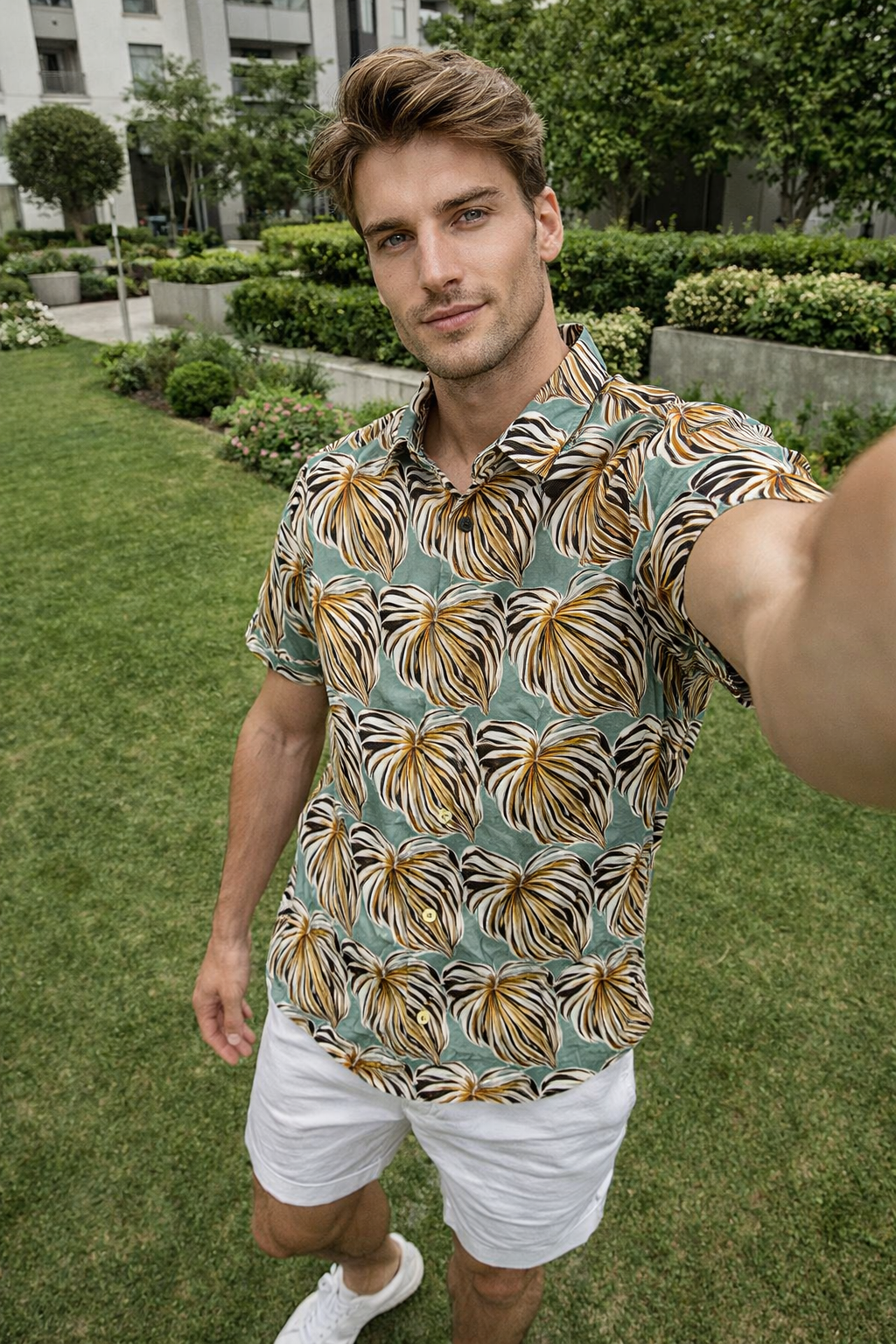 Camisas Para Hombre Manga Corta Estampado Tropical B51562 Aqua