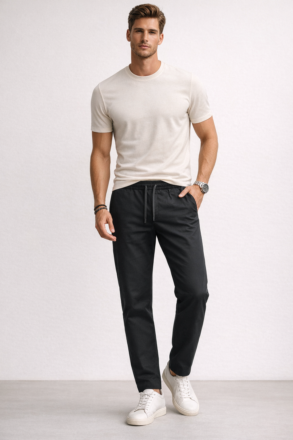 Joggers Para Hombre Pantalón Algodón Spandex Con Jareta GJOGGW Negro