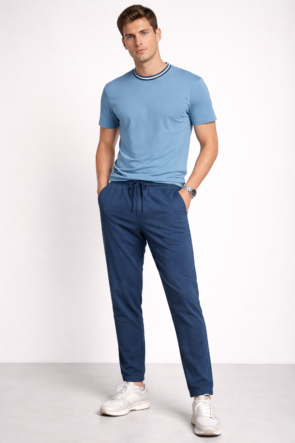 Joggers Para Hombre Pantalón Algodón Spandex Con Jareta GJOGGW Marino